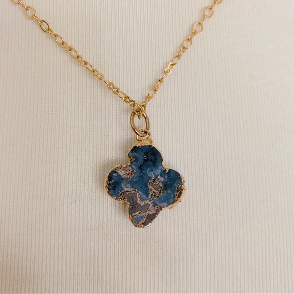 Alhambra Style Druzy Clover Pendant Necklace